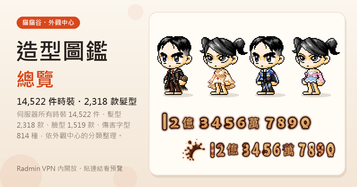 外觀中心造型圖鑑：14,522 件時裝・2,318 款髮型